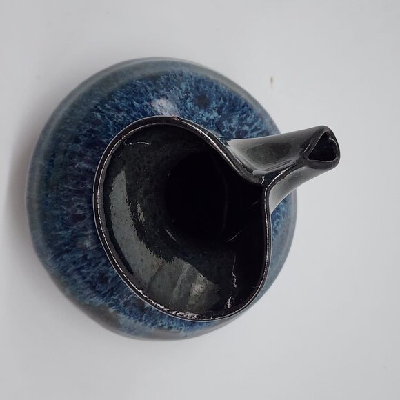 Vintage Born Polly Studio Pottery Vase Pinched Flared Rim & Blue Drip Glaze - Picture 8 of 8